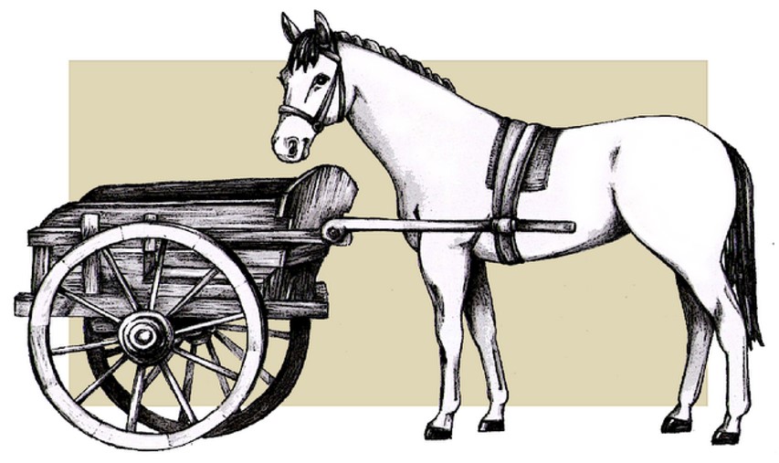 A CC-BY illustration depicting putting the cart before the horse