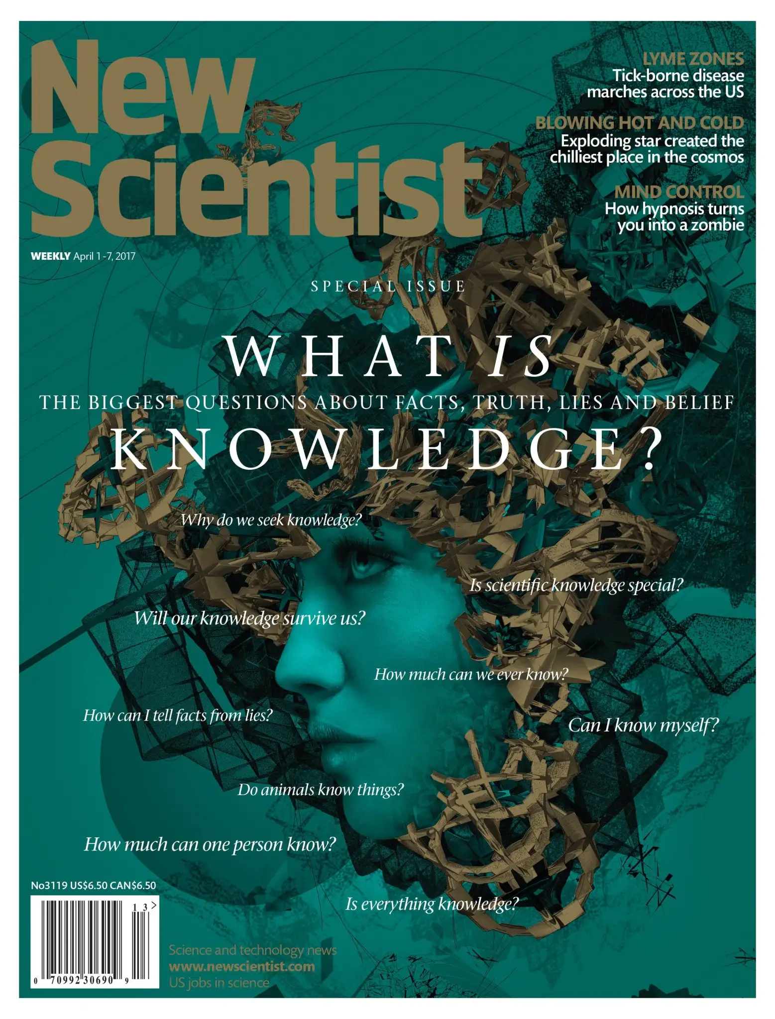 New Scientist Magazine, April 1, 2017 Cover. Cover story is "What is knowledge"